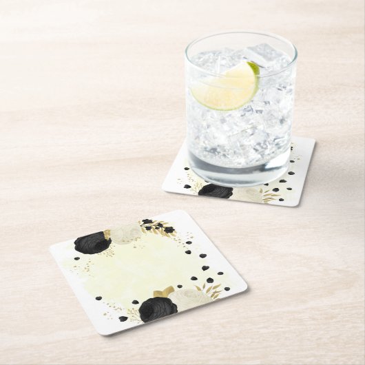 Romantische Schwarz-Weiß-Blume Rechteckiger Pappuntersetzer (Vor Ort)