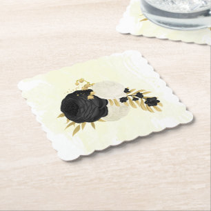 Romantische Schwarz-Weiß-Blumen Gold Untersetzer