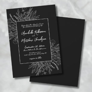 Romantische Schwarz-Weiß-Botanische Elegante Hochz Einladung