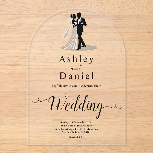 Romantische Schwarz-Weiß-Braut-Hochzeit Acryleinladungen (Vorderseite)