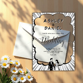 Romantische Schwarz-Weiß-Comic-Hochzeit Acryleinladungen