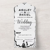 Romantische Schwarz-Weiß-Comic-Hochzeit All In One Einladung (Innen Boden)