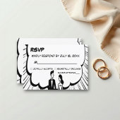 Romantische Schwarz-Weiß-Comic-Hochzeit RSVP Karte