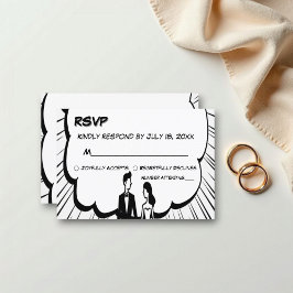 Romantische Schwarz-Weiß-Comic-Hochzeit RSVP Karte