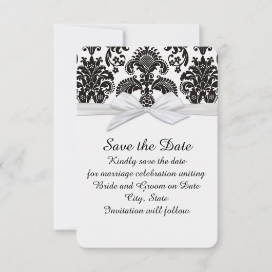 Romantische Schwarz/Weiß Damask Save the Date (Vorderseite)