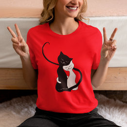 Romantische Schwarz-Weiß-Katzen in der Liebe Valen T-Shirt