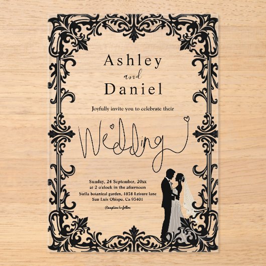 Romantische Schwarz-Weiß-Klassik Acryleinladungen (Vorderseite)