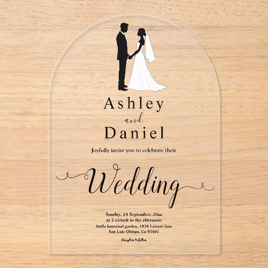 Romantische Schwarz-Weiß-Klassik Acryleinladungen (Vorderseite)