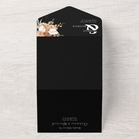 Romantische Schwarz-Weiß-QR-Codierung Hochzeit All In One Einladung (Außenbereich)