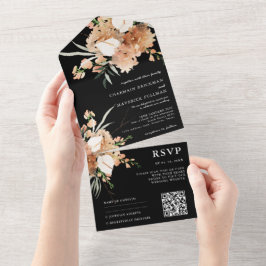 Romantische Schwarz-Weiß-QR-Codierung Hochzeit All In One Einladung