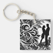 Romantische Schwarz-Weiß-Silhouette Schlüsselanhänger (Vorderseite)