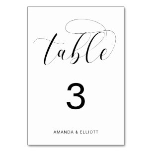 Romantische Schwarz-Weiß-Typografie-Hochzeit Tischnummer