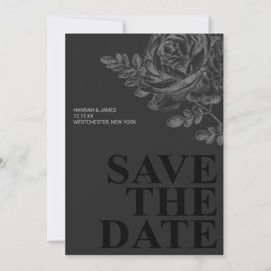 Romantische Schwarz-weiße Blume Save the Date Einladung (Vorderseite)