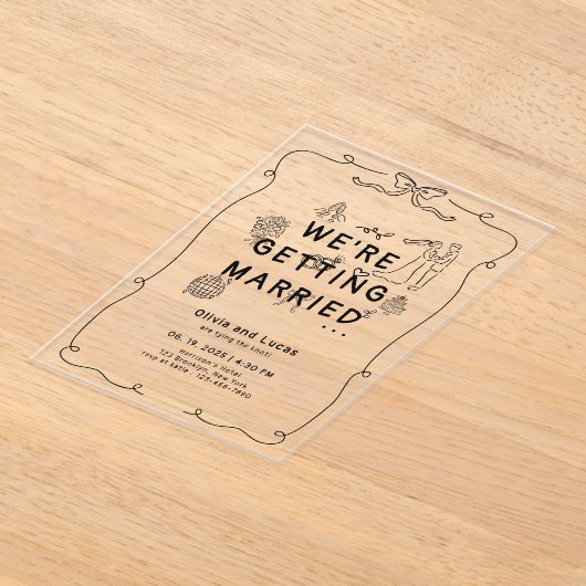 Romantische Schwarz-weiße Hochzeit mit weißer Hand Acryleinladungen (Ablage )