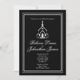 Romantische schwarz-weiße Kirche Kapelle elegante Einladung