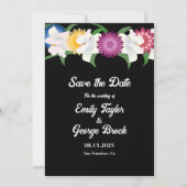 Romantische Schwarze Boho farbenfrohe Rose Blumenh Save The Date (Vorderseite)