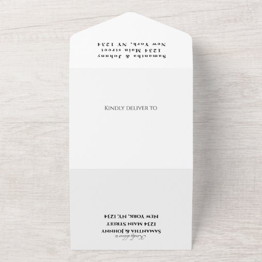 Romantische Schwarze einfache kalligraphische Hoch All In One Einladung (Außenbereich)