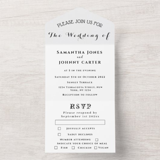 Romantische Schwarze einfache kalligraphische Hoch All In One Einladung (Innen Boden)