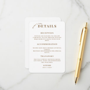 Romantische schwarze & goldene Hochzeitseinlagekar Begleitkarte