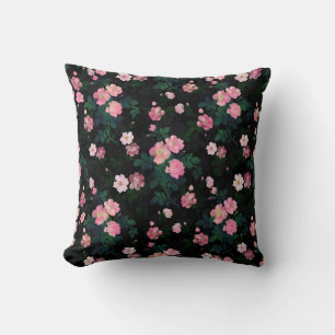 Romantische schwarze rosa Rosen, florale Malerei Kissen