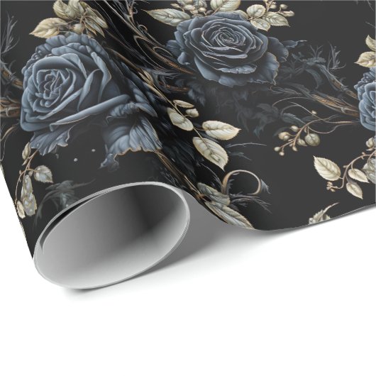 Romantische Schwarze Rose Gothic Wedding Geschenkpapier (Rolleneckpunkt)