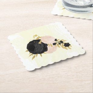 Romantische schwarze und rosa Blumen goldene Hochz Untersetzer