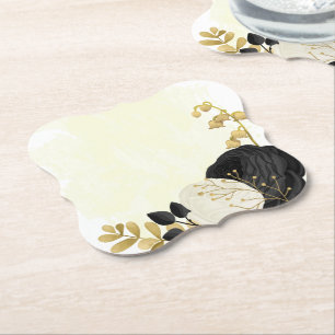 Romantische schwarze und weiße Blumen Gold Untersetzer