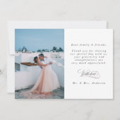 Romantische Schwarzkalligraphie 2 Foto Hochzeit Dankeskarte (Rückseite)