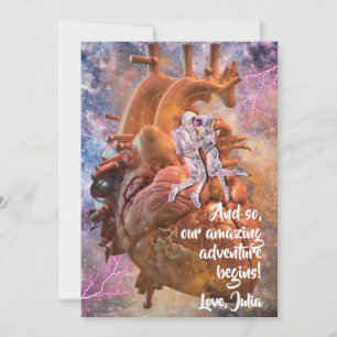 Romantische Sci-Fi Space Astronauten Paar Valentin Feiertagskarte