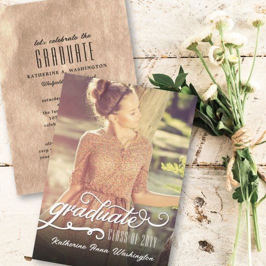 Romantische Script Bronze Foil Foto Graduation Par Einladung
