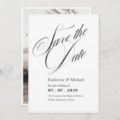 Romantische Script Calligrafy Add Foto Wedding Ger Save The Date (Vorne/Hinten)