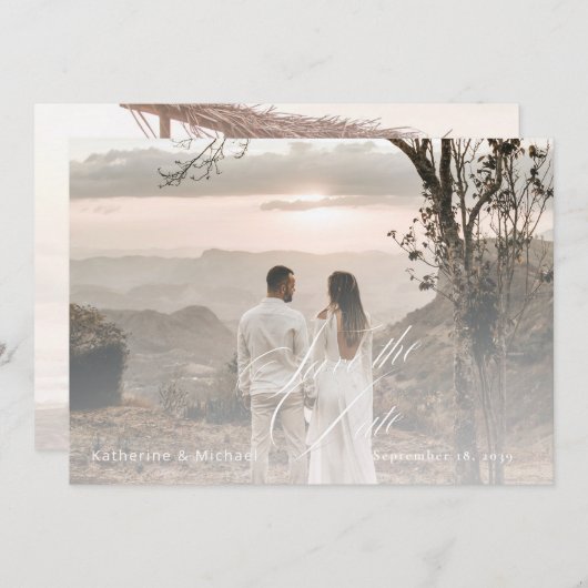 Romantische Script Calligrafy Add Foto Wedding Ger Save The Date (Vorne/Hinten)