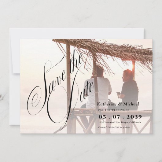 Romantische Script Calligrafy Add Foto Wedding Save The Date (Vorderseite)