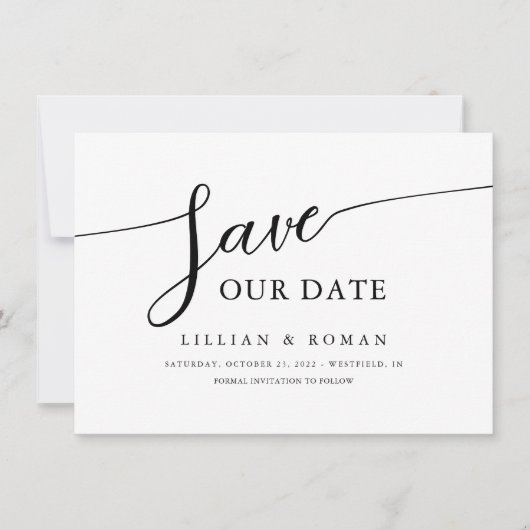 Romantische Script Calligraphy Black & White Weddi Save The Date (Vorderseite)