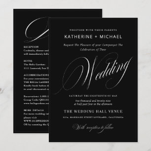 Romantische Script Calligraphy&Details QRcode Wedd Einladung