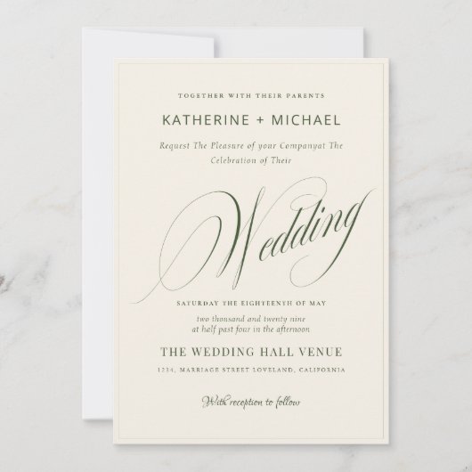 Romantische Script Calligraphy&Details QRcode Wedd Einladung (Vorderseite)