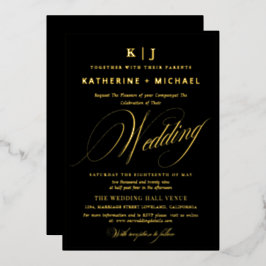 Romantische Script Calligraphy Monogram Gold Weddi Folieneinladung