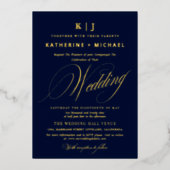 Romantische Script Calligraphy Monogram Gold Weddi Folieneinladung (Vorderseite)