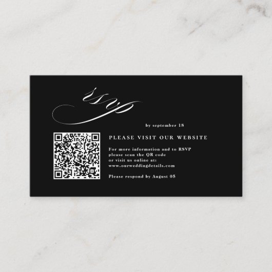 Romantische Script Calligraphy QR Code Wedding RSV Begleitkarte (Vorderseite)
