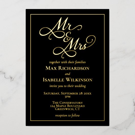 Romantische Script Calligraphy Wedding Gold Folieneinladung (Vorderseite)