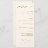 Romantische Script Cream und Gold Wedding Menus Menükarte (Vorne/Hinten)