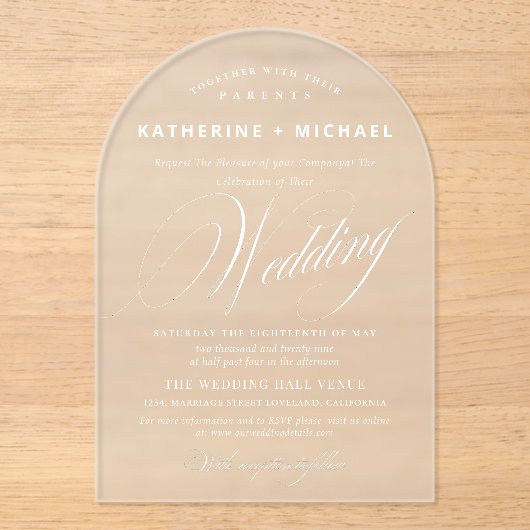 Romantische Script-Kalligrafie Einfache & schicke Acryleinladungen (Vorderseite)