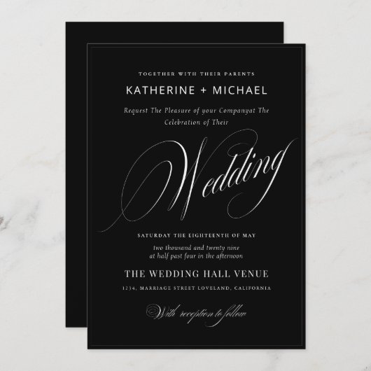 Romantische Script-Kalligrafie Einfache & schicke  Einladung (Vorne/Hinten)