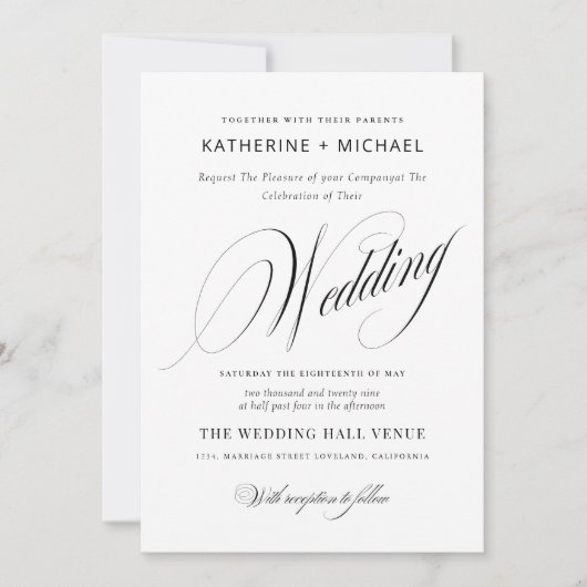Romantische Script-Kalligrafie Einfache & schicke Einladung (Vorderseite)