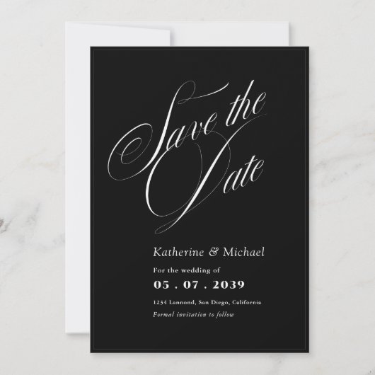 Romantische Script-Kalligrafie QR-Code Hochzeit Save The Date (Vorderseite)