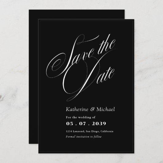 Romantische Script-Kalligrafie QR-Code Hochzeit Save The Date (Vorne/Hinten)