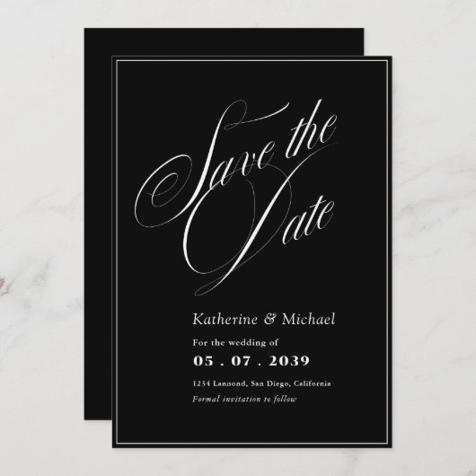 Romantische Script-Kalligrafie QR-Code Hochzeit Save The Date (Vorne/Hinten)