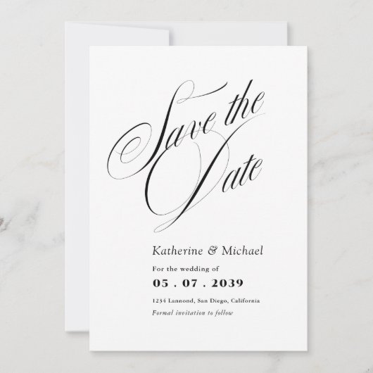 Romantische Script-Kalligrafie QR-Code Hochzeit Save The Date (Vorderseite)