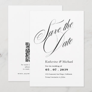 Romantische Script-Kalligrafie QR-Code Hochzeit Save The Date