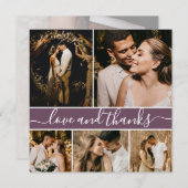 Romantische Script Mauve 5 Foto Collage Wedding Dankeskarte (Vorne/Hinten)